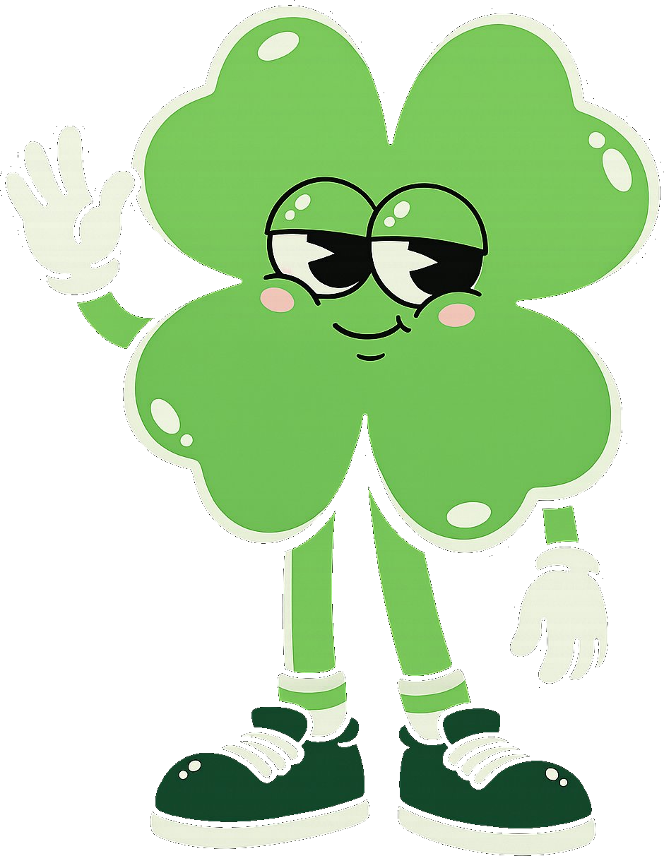 Treezinho, o mascote trevo de quatro folhas, acenando